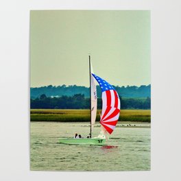 US Flag Sailboat Poster