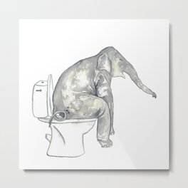 Elephant toilet Painting Wall Poster Watercolor Metal Print