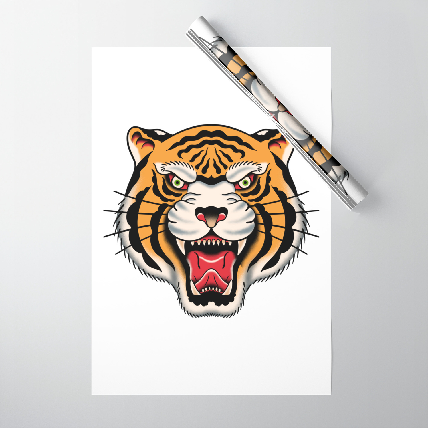 Bengal Tiger Head Traditional Tattoo Wrapping Paper by trajeado14 | Society6