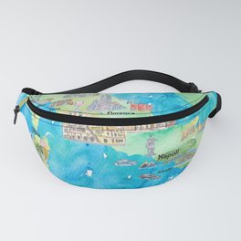 Italy Illustrated Travel Poster Favorite Map Tourist Highlights Fanny Pack