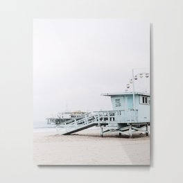 Lifeguard Tower Santa Monica Beach Metal Print | Seascape, Lifeguard Tower, Waves, Nature Photo, Bed Bath Living Vibe, Landscape Outdoor, Sea, Santa Monica Beach, California, Photo 