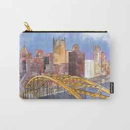 Pittsburgh Fort Pitt and Downtown Carry-All Pouch | Digital, Pennsylvania, Acrylic, Allegheny, Bridge, Street Art, Downtown, Drip, Painting, Paint 