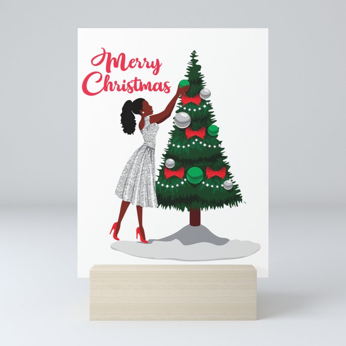 Merry Christmas Black African American Woman Mini Art Print