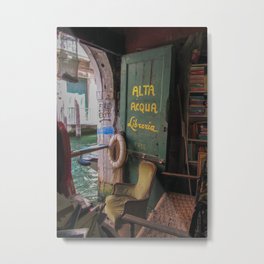 Bookstore on the Canal - Venice, Italy Metal Print | Green, Hightide, Canal, Venice, Charming, Italy, High, Digital, Photo, Acqua 