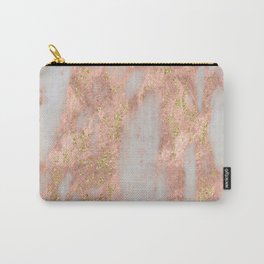 Rose Gold Marble with Yellow Gold Glitter Carry-All Pouch | Texture, Faux, Nature, Photo, Painting, Pattern, Digital, White, Marble, Gold 