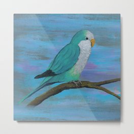 Cuddly blue quaker parrot Metal Print | Illustration, Bird, Green, Monkparakeet, Painting, Sweet, Acrylic, Parrot, Cute, Animal 