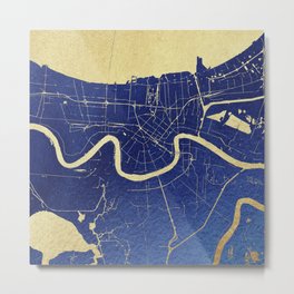 New Orleans Blue and Gold Map Metal Print | Nola, Antique, City, Map, Cartography, Street, Neworleans, Orleans, Goldfoil, Cities 