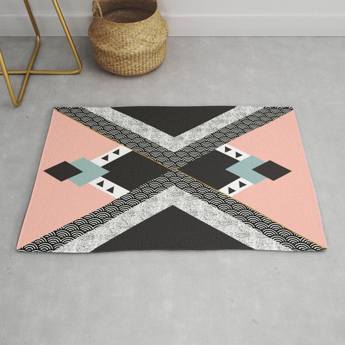 Abstract Composition Of Textures With Geometric Shapes Rug By