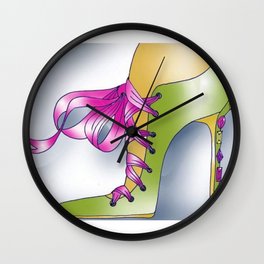 Jeweled shoe Wall Clock | Pinkribbon, Shoes, Ribbons, Wallart, Shoeillustration, Heels, Drawing, Greenshoe, Jewels 