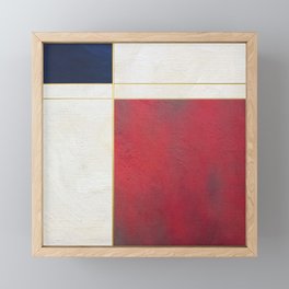 Blue, Red And White With Golden Lines Abstract Painting Framed Mini Art Print
