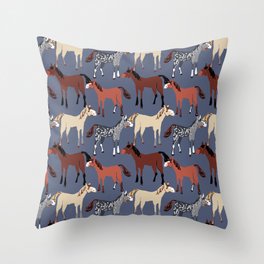 Roan blue horse dark blue pattern Throw Pillow