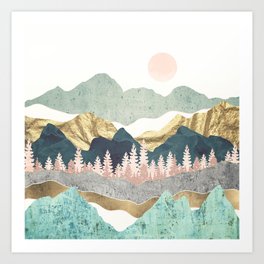 Summer Vista Kunstdrucke | Summer, Graphicdesign, Travel, Watercolor, Vista, Curated, Forest, Landscape, Pink, Blue 