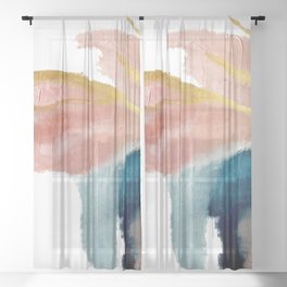 Exhale: a pretty, minimal, acrylic piece in pinks, blues, and gold Sheer Curtain | Bathroom, Floor, Fineart, Curated, Case, Outdoor, Rug, Tapestry, Curtain, Indoor 