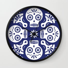 Talavera Mexican tile inspired bold Day of the Dead blue and white pattern Wall Clock | Pattern, Dead, Day, Blue, White, Geiger, Digital, Day Of The Dead, Mexican, Bold 