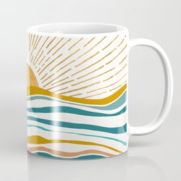 The Sun and The Sea - Gold and Teal Coffee Mug | Sky, Ocean, Sun, Summer, Sunset, Sea, Foil, Water, Curated, Sunrise 