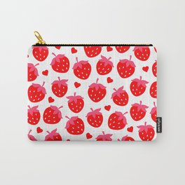 Valentine's Day Bright Red Strawberries and Hearts Pattern Carry-All Pouch | Valentinesprint, Graphicdesign, Valentineprint, Funberriespattern, Redfruitpattern, Valentinepattern, Cuteredberryprint, Valentinepatterns, Cutestrawberries, Strawberriesprint 