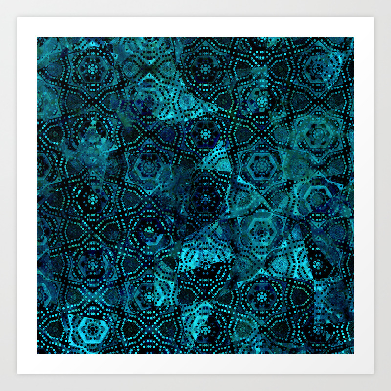 Starry Deep Blue Night Sky Abstract Geometric Pattern With Moon
