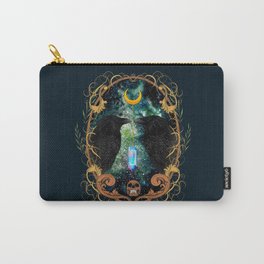 Raven Moon Oracle With Crystal Pendulum Carry-All Pouch | Crow, Sky, Painting, Galaxy, Mystical, Magic, Pendulum, Mystic, Crescentmoon, Skull 