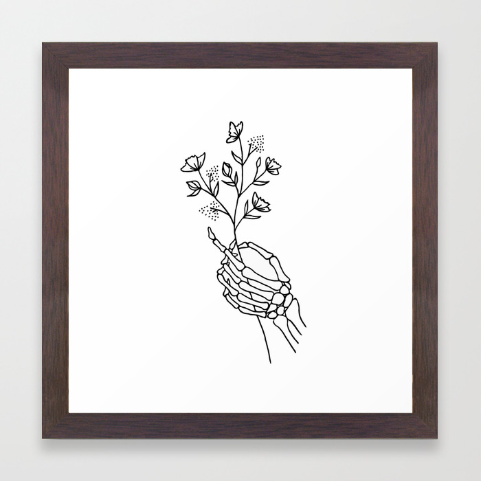 Skeleton Hand Holding Wildflowers Design Framed Art Print By