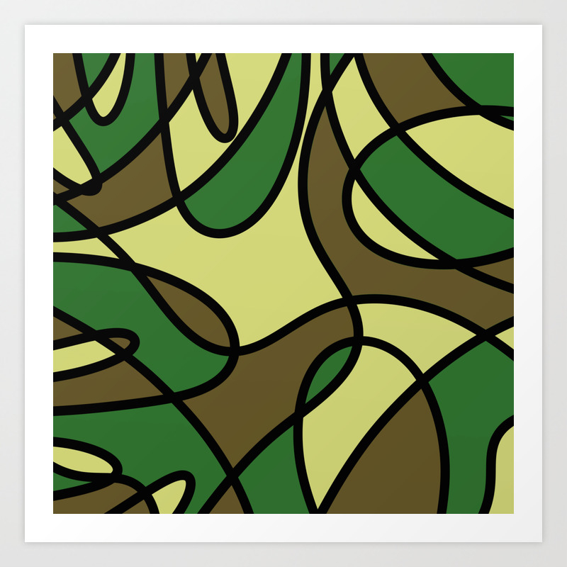 Camo Curves Abstract Camouflage Coloured Pattern Art Print By