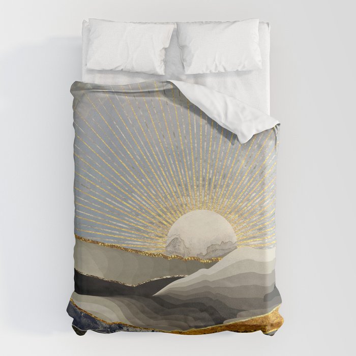 Morning Sun Bettbezug | Graphic-design, Digital, Aquarell, Abstrakt, Illustration, Morning, Sonne, Landscape, Contemporary, Hills