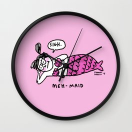 Meh-Maid Wall Clock | Comic, Curated, Illustration, Lazy, Mermaid, Introvert, Pink, Cute, Drawing, Meh 