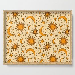 Vintage Sun and Star Print Serving Tray