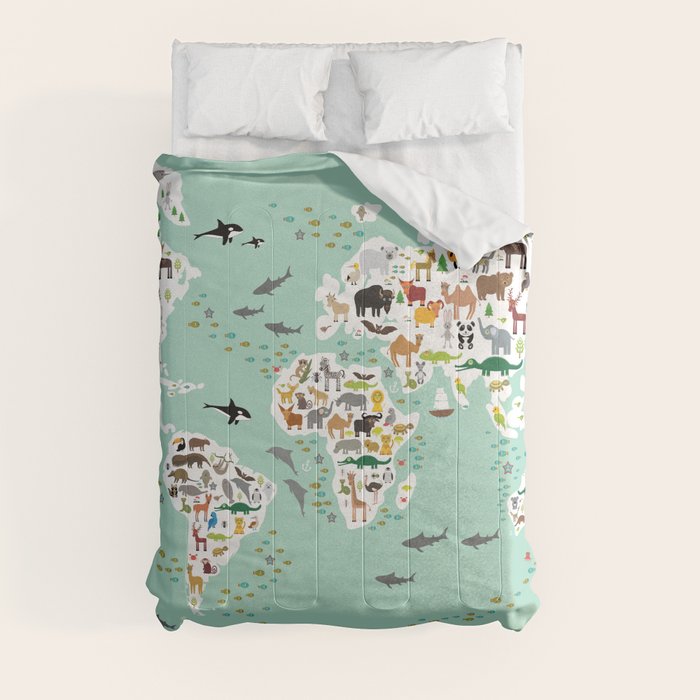 Cartoon animal world map for children, kids, Animals from all over the