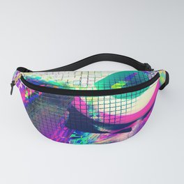 Bernicle Annexionist Foggy 3d blocks, unclear, full of clouds, gradient, light, many dots, noisy, curvy and mosaic tiles colorful drawings hovering over beautiful wall Fanny Pack