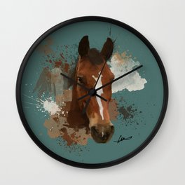Brown and White Horse Watercolor Dark Wall Clock | Animal, Rider, Watercolor, Painting, Jocky, Turquoise, Horse, Digital, Pony, Equine 
