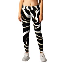 Elegant Black Gold Zebra White Animal Print Leggings | Black, Handdrawn, Goldanimalzebra, Zebrastripes, Girlyhandpaint, Jungle, Zebraprint, Gold, Goldblack, Abstract 