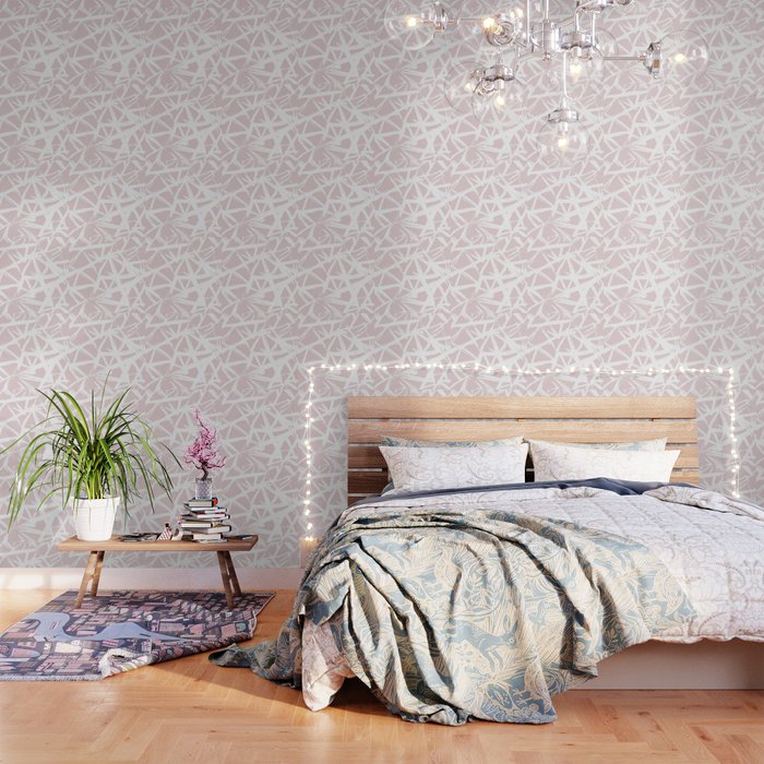 Modern White Abstract Geometric Brushstrokes Pastel Light Pink