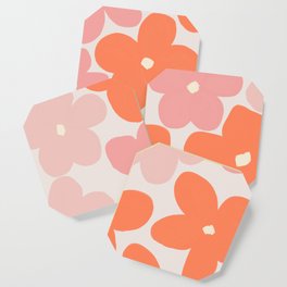 Groovy Daisy Flowers in Pastel Pink and Orange Hues Coaster