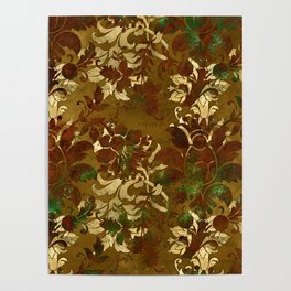 Elegant Jungle Floral Pattern In Sienna Brown And Yellow Poster