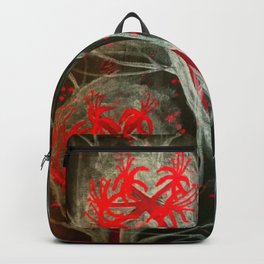 Dark Lily Backpack | Abstract, Gray, Redspiderlily, Impressionism, Flower, Acrylic, Black, Red, Painting 