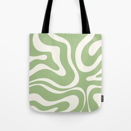 Modern Liquid Swirl Abstract Pattern in Light Sage Green and Cream Tote Bag | Pattern, Kierkegaarddesign, Contemporary, Cool, Trippy, Trendy, Digital, Abstract, Modern, 70S 
