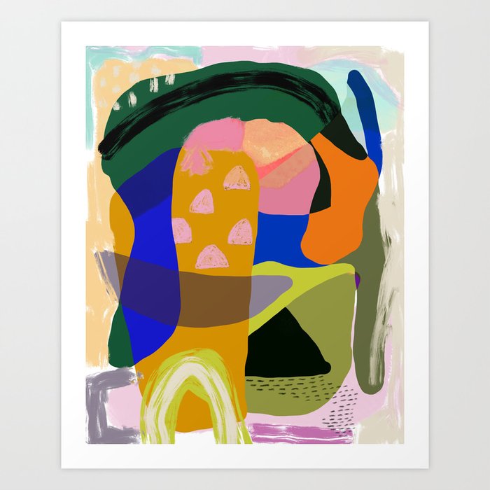 Shapes And Layers No 20 Abstract Painting Olive Green Blue