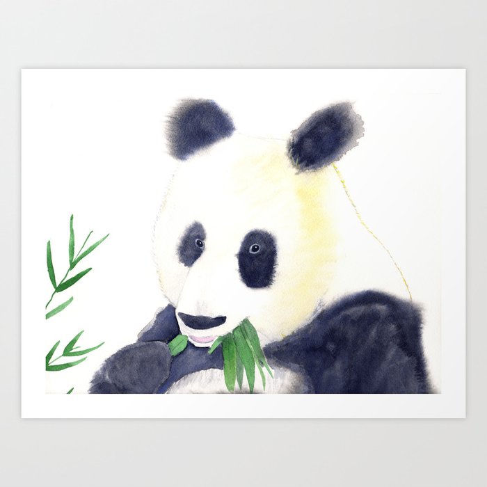 Giant Panda Eating Bamboo Watercolor Painting Art Print By