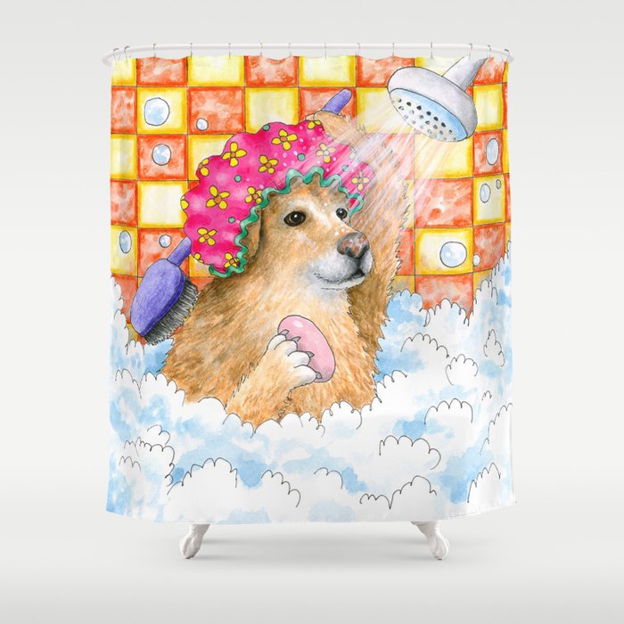Dog 129 Funny Golden Retriever Shower Curtain