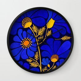 Wildflower Garden Wall Clock | Daises, Wildflowers, Flowers, Gold, Happy, Cobalt, Design, Painting, Floral, Bright 