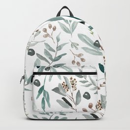 Eucalyptus Leaf Backpack | Floral, Eucalyptus, Olivebranch, Simple, Pattern, Leavesandberries, Scandinavian, Sagegreen, Leafbranches, Watercolor 