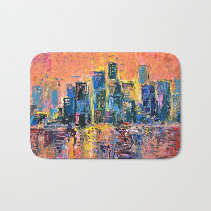 Pink Sky Abstract Painting New York City Skyline At Sunset