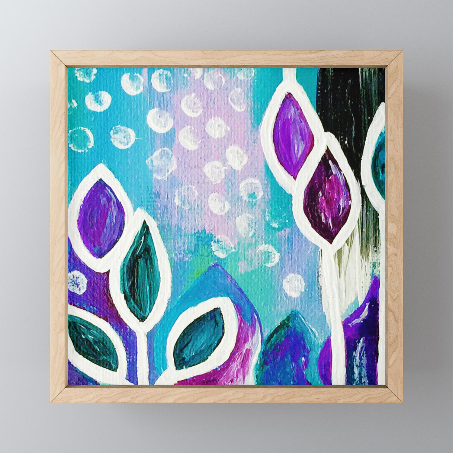 Abstract Flower Painting Acrylic Painting Purple Teal Blue