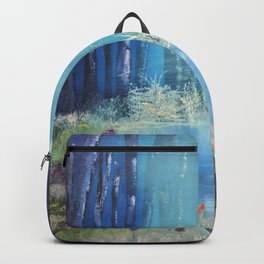 Nightfall at the pond Backpack | Night, Painting, Flowers, Trees, Fall, Forest, Enchanted, Bushes, Magical, Stars 