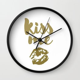 Kiss Me (white) Wall Clock | Pattern, Love, Painting, Ink, Power, Digital, Colbejam, Passionate, Stencil, Illustration 