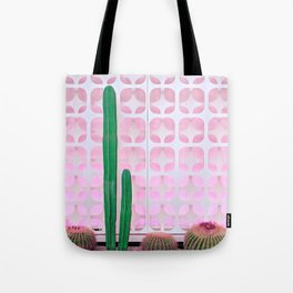 Mexican Fence Post and Barrel Cactus with Mid-Century Background Pattern Tote Bag