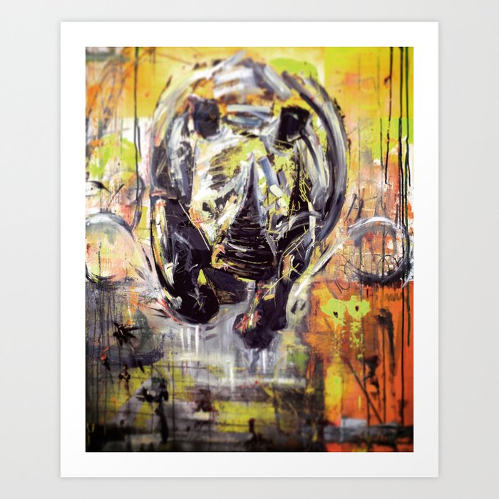 Rhino Charge African Art Abstract Wildlife White Rhino