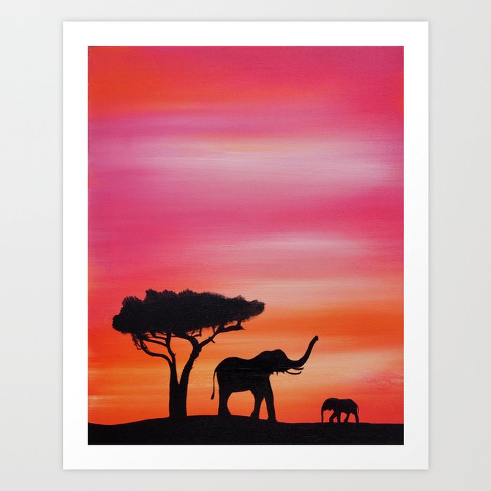 African Sunset Safari Elephant Silhouette Painting Art Print By Rachelejt Society6