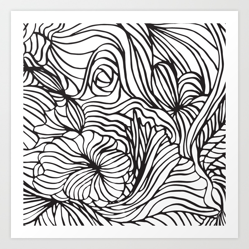 Abstract Black Line Art Floral Design With White Background Art