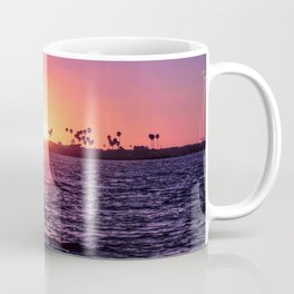 Mission Bay Palm Tree Sunset in San Diego, California Coffee Mug | Sun, Ocean, Digital, Sd, Moody, Crownpoint, Photo, Sandiego, Sunshine, Purple 
